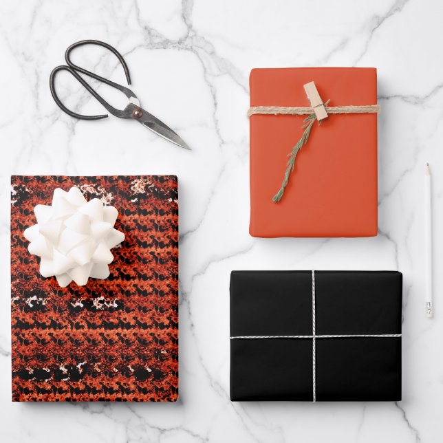 Burlap Distressed Burnt Orange Brown pattern Wrapping Paper Sheet (Front)