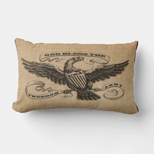 Burlap Eagle God Bless USA ARMY Lumbar Cushion (Front)