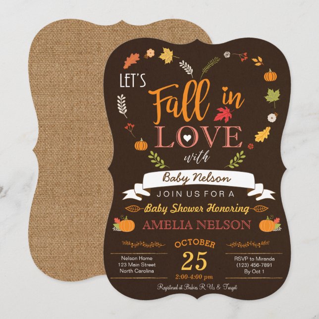 Burlap Fall In Love Pumpkin Baby Shower Invitation (Front/Back)