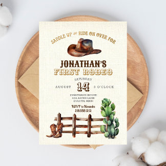 Burlap Faux Gold Cowboy First Rodeo Invitation