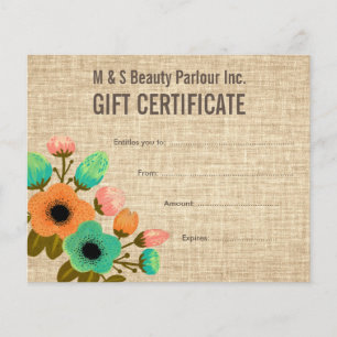 Burlap Floral Salon Gift Certificate Template