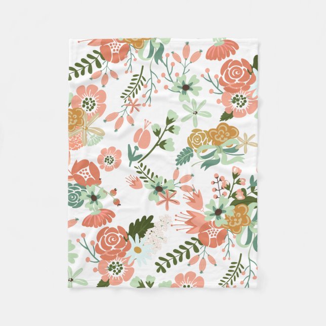 Burlap Flowers Botanical Floral Fleece Blanket (Front)