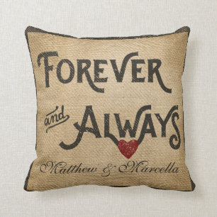 Burlap Forever Always Heart Personalised Cushion