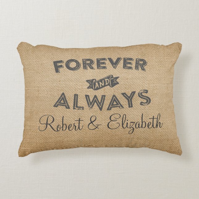 Burlap Forever and Always WEdding Decorative Cushion (Front)