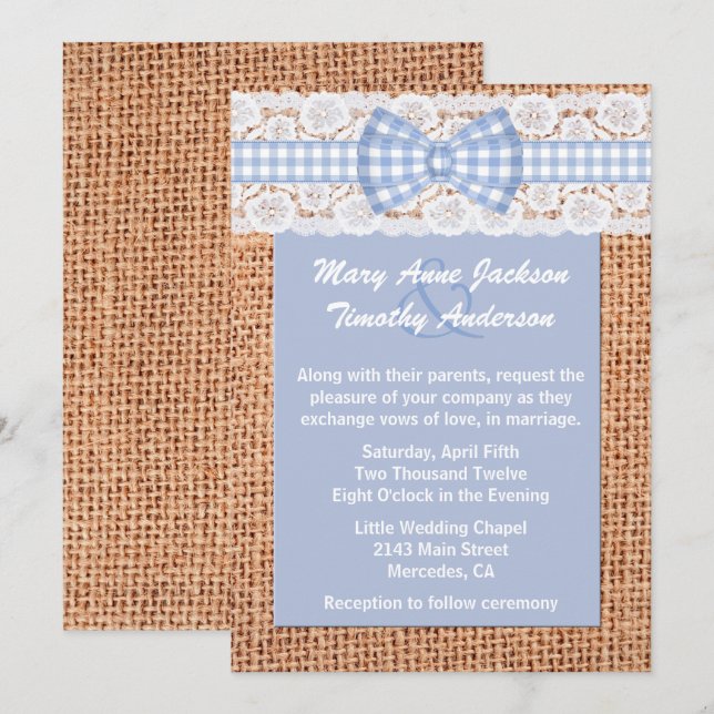 Burlap & Gingham Country Wedding Invitation (Front/Back)