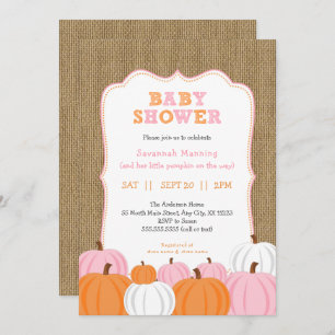 Burlap Girl Orange Pumpkin baby shower invitation