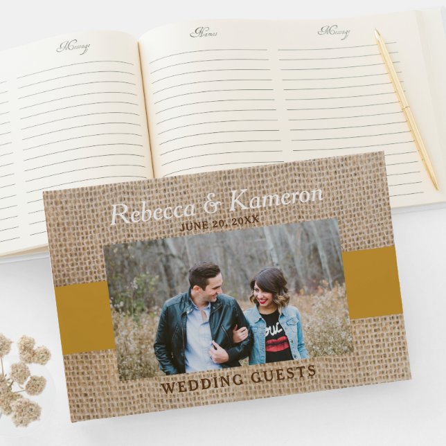 Burlap & Gold Photo Wedding Guest Book (InSitu)