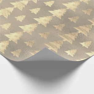 Burlap Grey Cottage Gold Grunge Christmas Tree Wrapping Paper