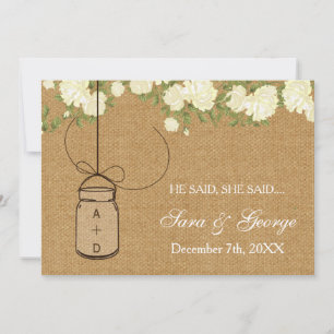 burlap He said, She said bridal shower game card