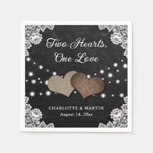 Burlap Hearts Lace Rustic Black Chalkboard Wedding Napkin