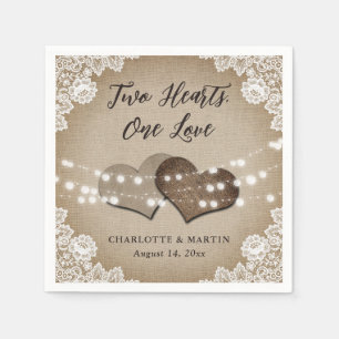 Burlap Hearts Lace Rustic Country Vintage Wedding Napkin