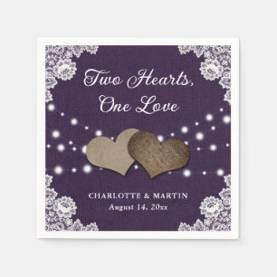 Burlap Hearts Lace Rustic Purple Wedding Napkin