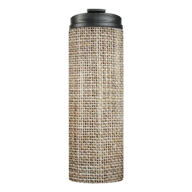 Burlap Hessian Background Texture Thermal Tumbler (Front)