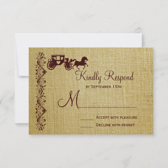 Burlap Horse and Carriage Wedding RSVP Cards (Front)