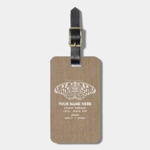 Burlap Insired Butterfly Luggage Tag