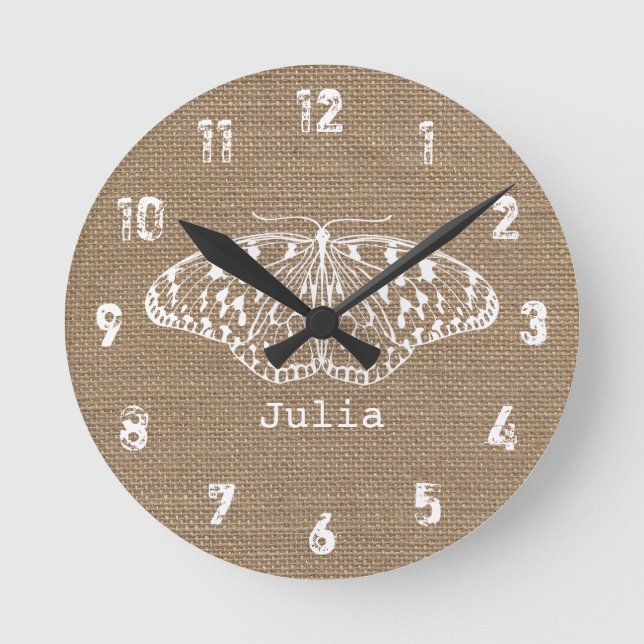 Burlap Inspired Butterfly Clock (Front)