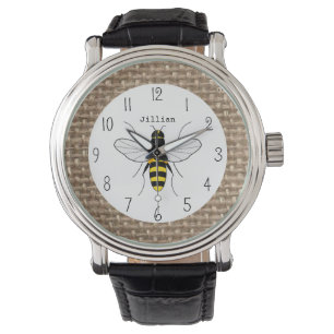 Burlap Inspired Honey Bee Personalised Watch