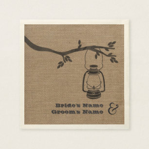 Burlap Inspired Lantern + Tree Wedding Napkins