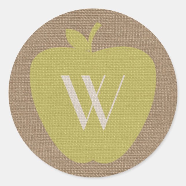 Burlap Inspired Monogram Apple Sticker (Front)