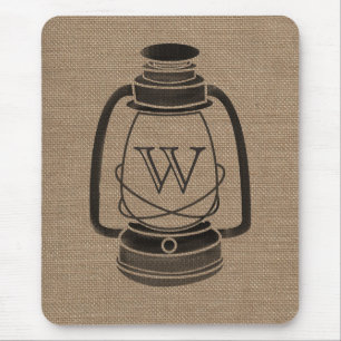 Burlap Inspired Monogram Oil Lantern Mousepad