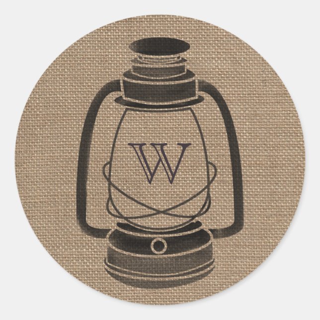 Burlap Inspired Monogram Oil Lantern Sticker (Front)