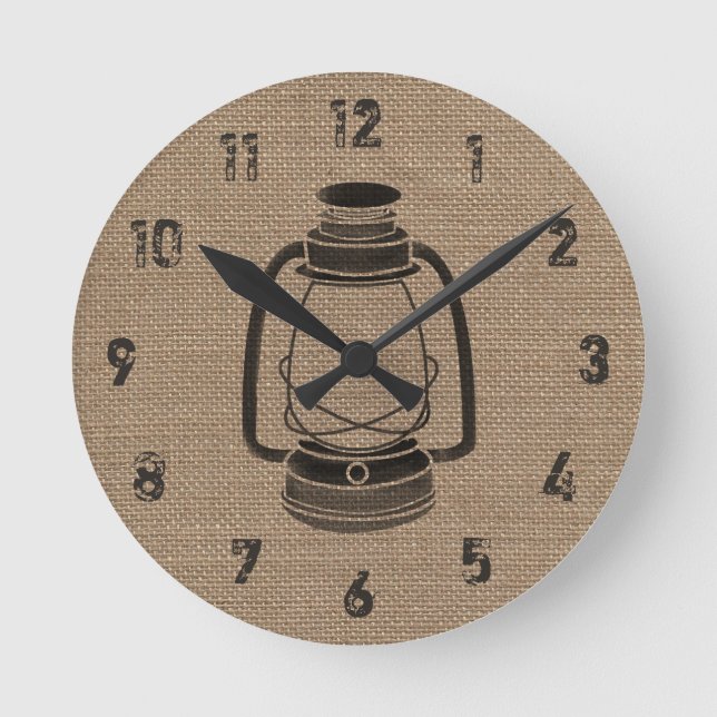 Burlap Inspired Oil Lantern Clock (Front)