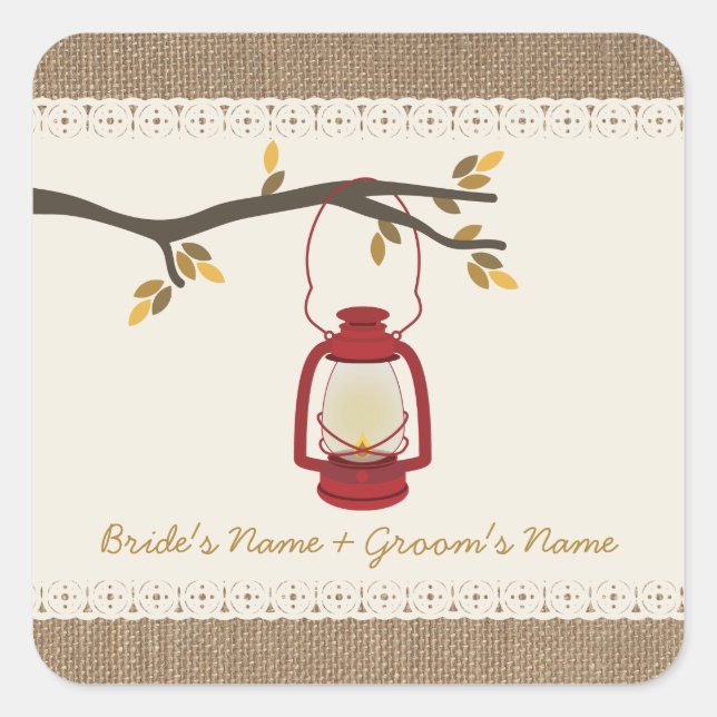 Burlap Inspired Oil Lantern Fall Wedding Sticker (Front)