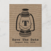 Burlap Inspired Oil Lantern Save The Date Postcard