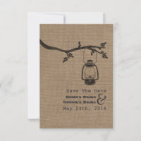 Burlap Inspired Oil Lantern Wedding Save The Date