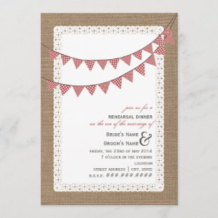 Burlap Inspired Red Gingham Bunting Rehearsal Invitation