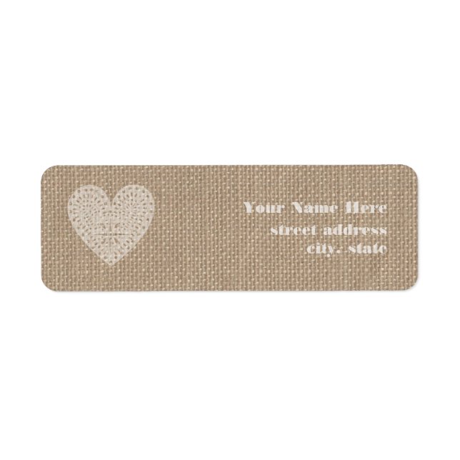 Burlap Inspired Rustic White Heart Label (Front)