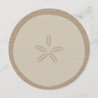 Burlap Inspired Sand Dollar Round Wedding Invite