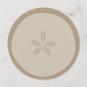 Burlap Inspired Sand Dollar Round Wedding Invite