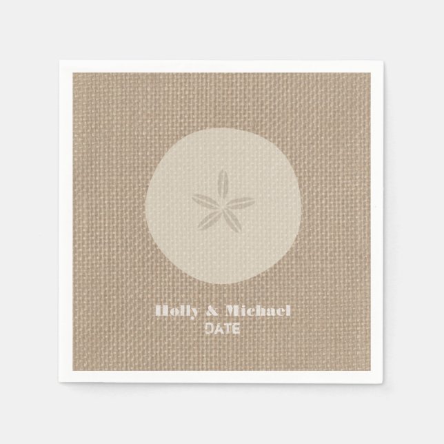Burlap Inspired Sand Dollar Wedding Napkins (Front)