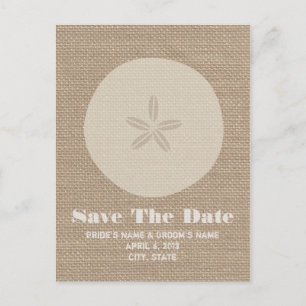 Burlap Inspired Sand Dollar Wedding Save The Date Announcement Postcard