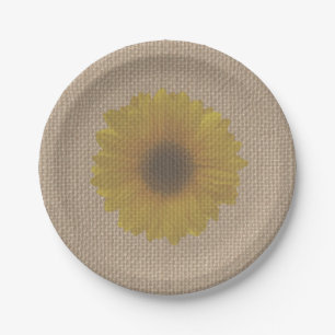 Burlap Inspired Sunflower Paper Plate