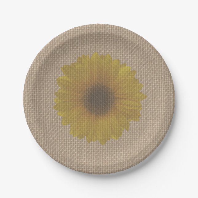 Burlap Inspired Sunflower Paper Plate (Front)