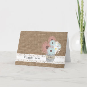 Burlap Inspired Tin Can Monogram Thank  You Thank You Card