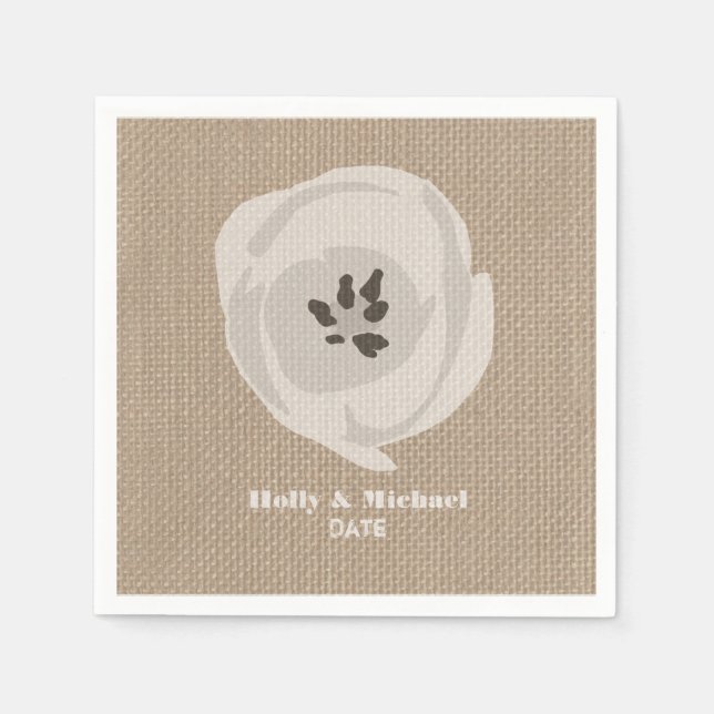 Burlap Inspired White Tulip Wedding Napkins (Front)