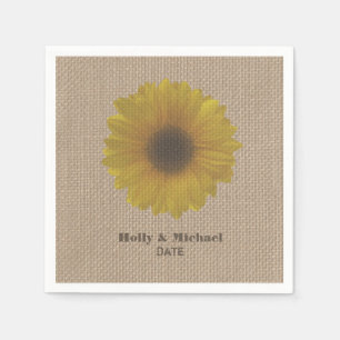 Burlap Inspired Yellow Sunflower Wedding Napkins