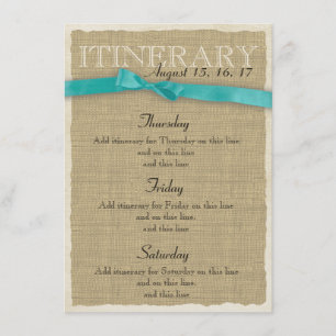 Burlap Itinerary Aqua Bow Enclosure Card