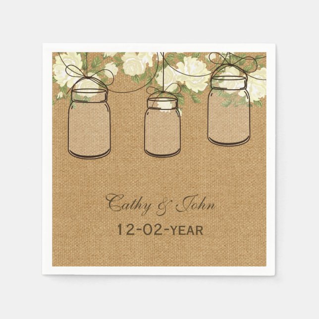 burlap ivory roses personalised wedding napkin (Front)