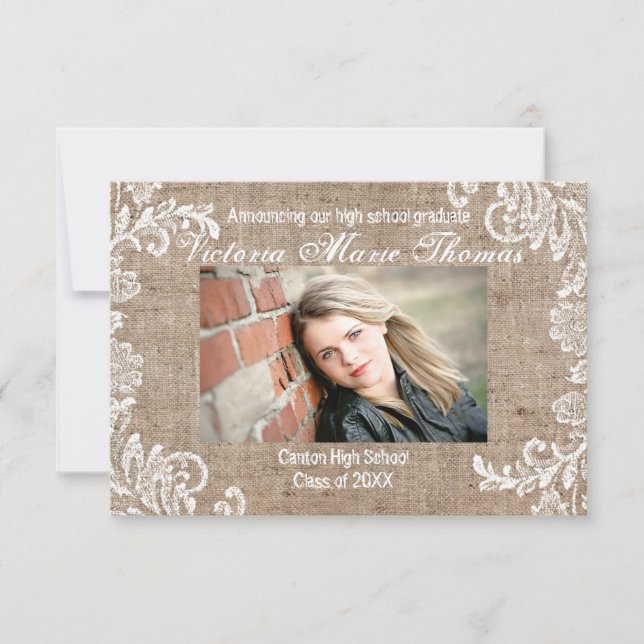 Burlap & Lace - 3x5 Graduation Announcement (Front)