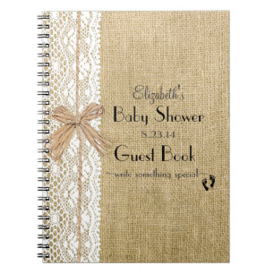 Burlap Lace and Raffia Image Rustic Guest Book