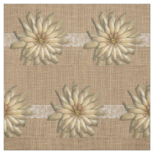 Burlap Lace and Tan Flower Print Fabric