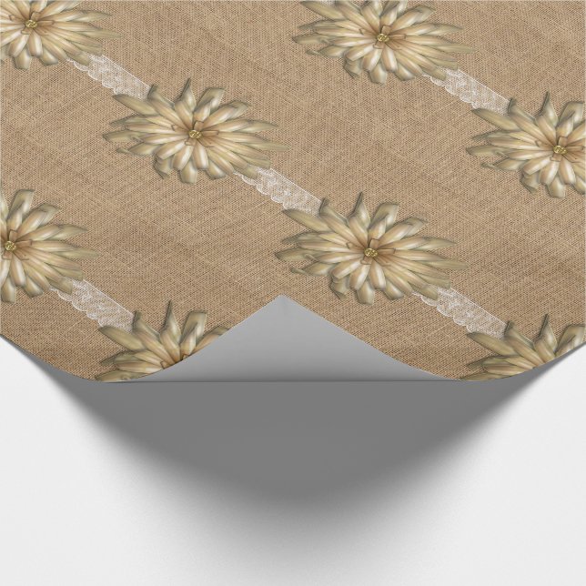 Burlap Lace and Tan Flower Wrapping Paper (Corner)