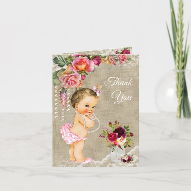 Burlap Lace Baby Shower Thank You Cards (Front)