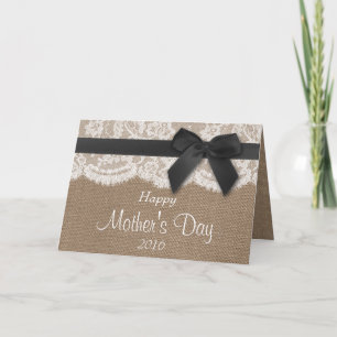 Burlap, Lace & Black Bow Happy Mother's Day Card
