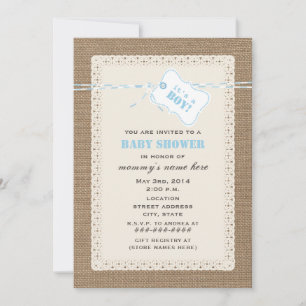 Burlap Lace & Blue Twine Inspired Baby Shower Invitation
