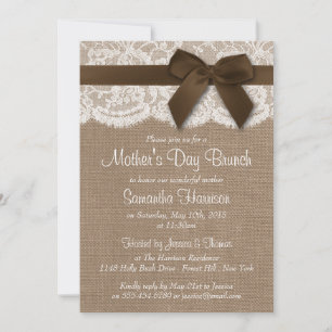 Burlap, Lace & Brown Bow Mother's Day Brunch Invitation